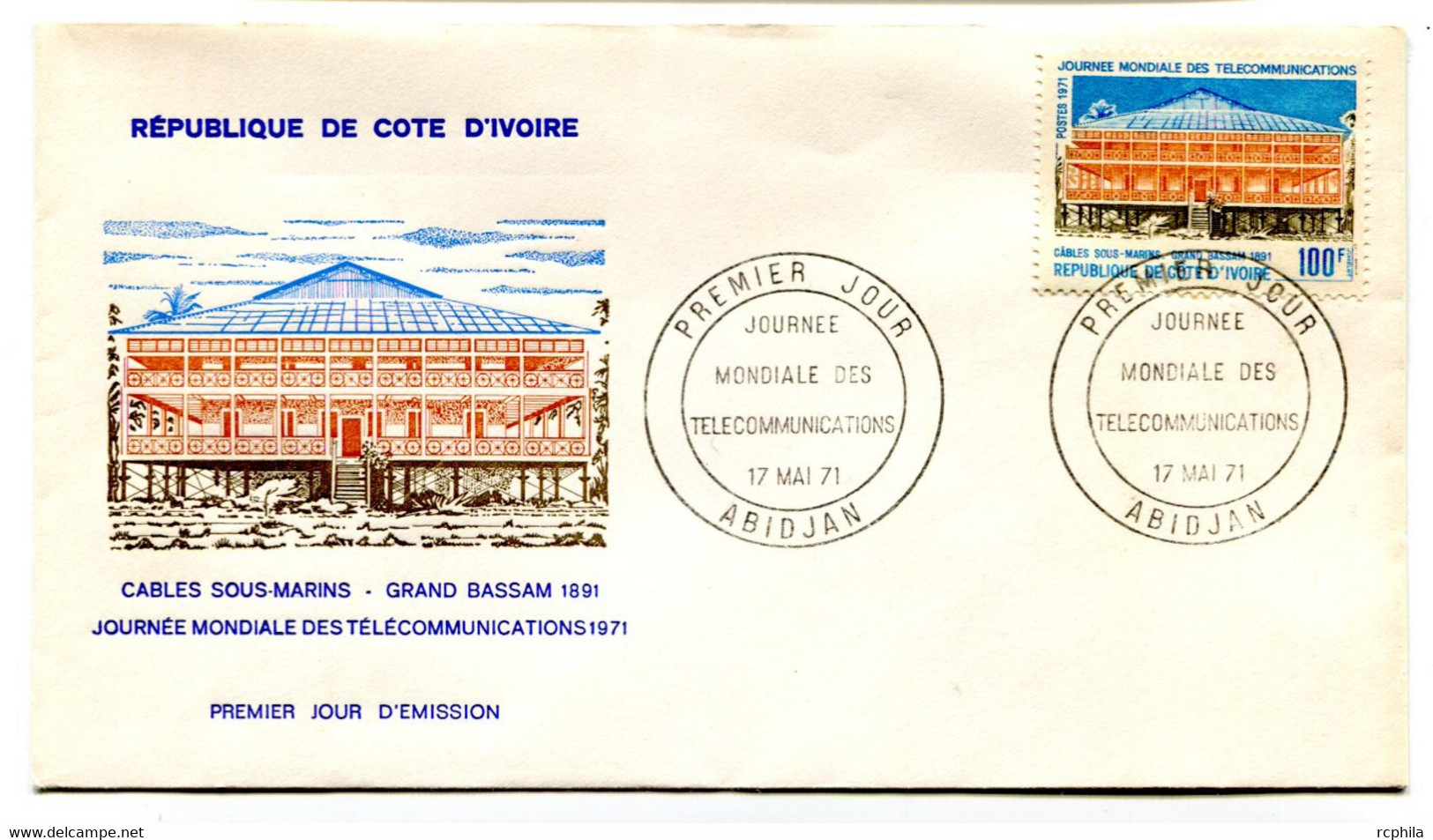 RC 19113 COTE D'IVOIRE N° 318 TÉLÉCOMMUNICATIONS CABLES SOUS MARINS 1971 FDC 1er JOUR - TB - Côte D'Ivoire (1960-...)