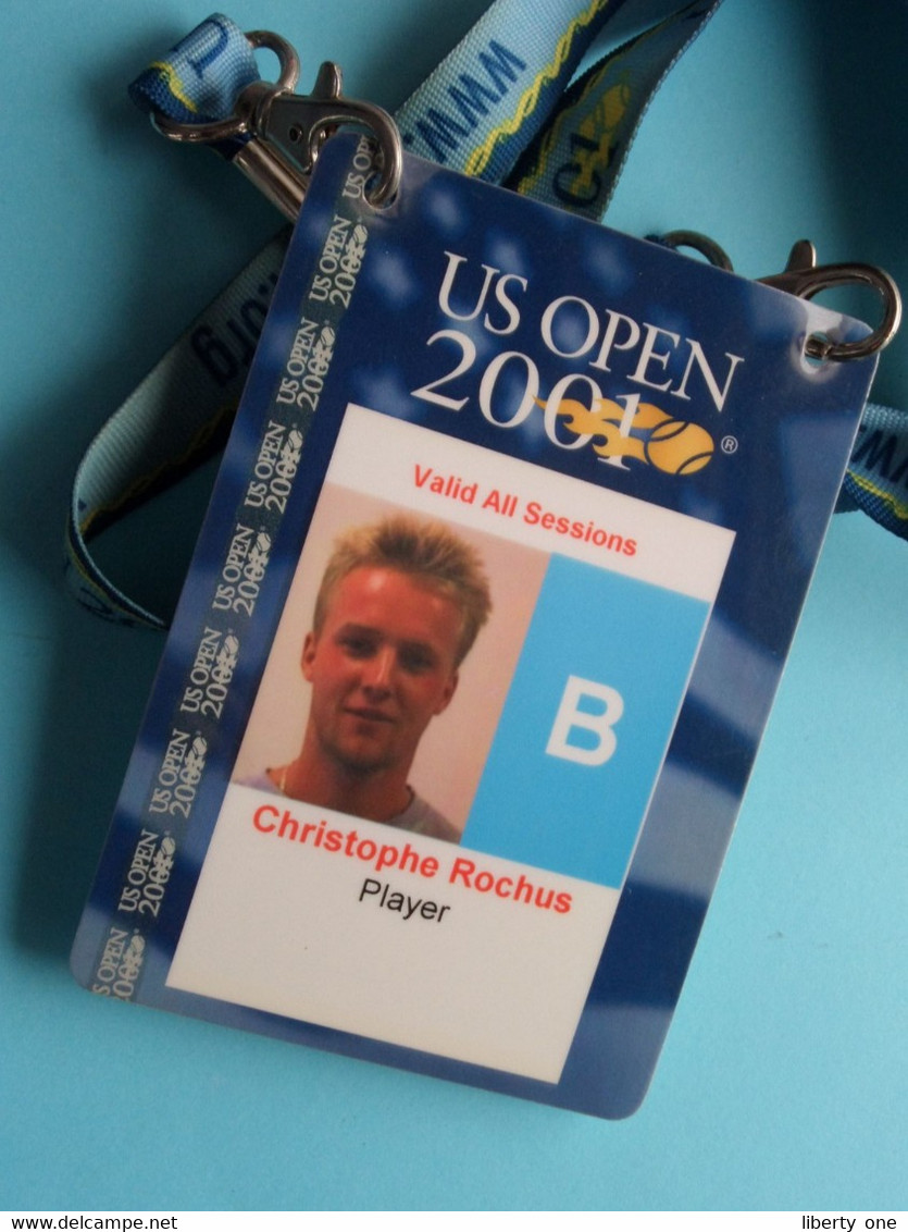 US OPEN 2001 - Player CHRISTOPHE ROCHUS Belgium / Accreditation CARD ( See Scan ) With ORIGINAL Lanyard / Cordon ! - Autres & Non Classés