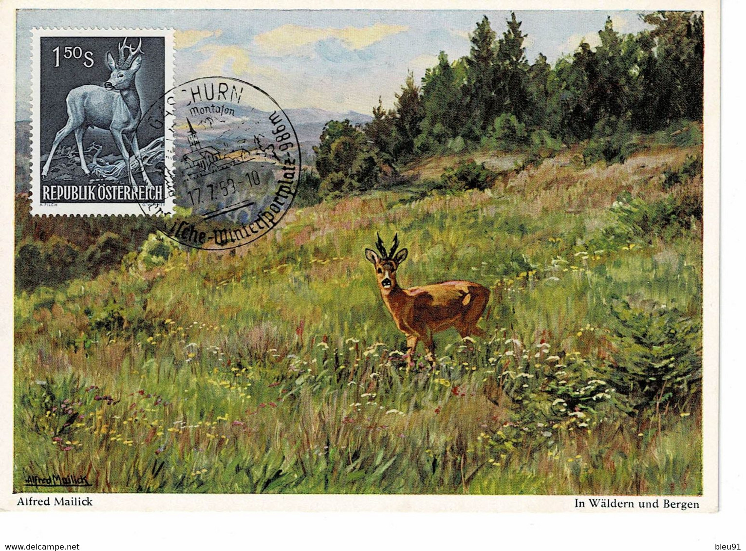 CARTE MAXIMUM AUTRICHE 1959 CHEVREUIL ROE DEER REH - Maximum Cards