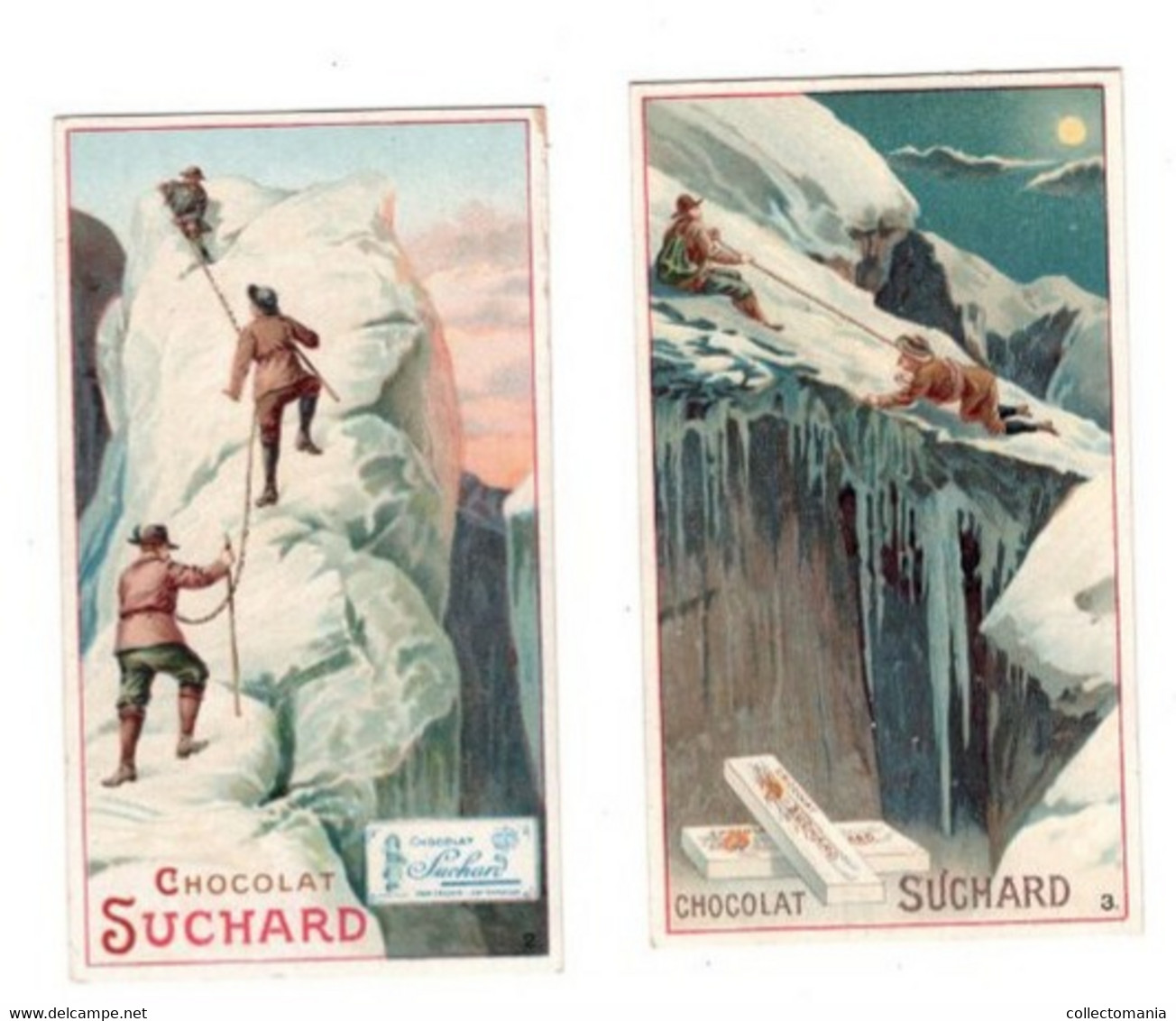 5 Chromo Litho Cards Chocolate SUCHARD Alpinisme Mountaineering  Bergsport Snowstorm Lawine Ice - Suchard