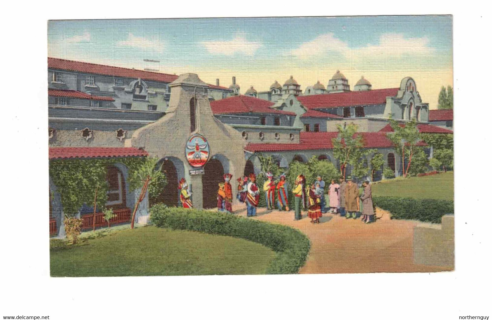 ALBUQUERQUE, New Mexico, USA,  Indian Building & Alvarado Hotel, 1948 Linen Postcard - Albuquerque