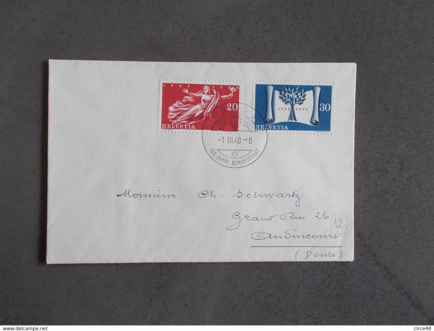 TIMBRE SUISSE.ENVELOPPE.CENTENAIRE ETAT FEDERAL.1948.BERN. - Other & Unclassified