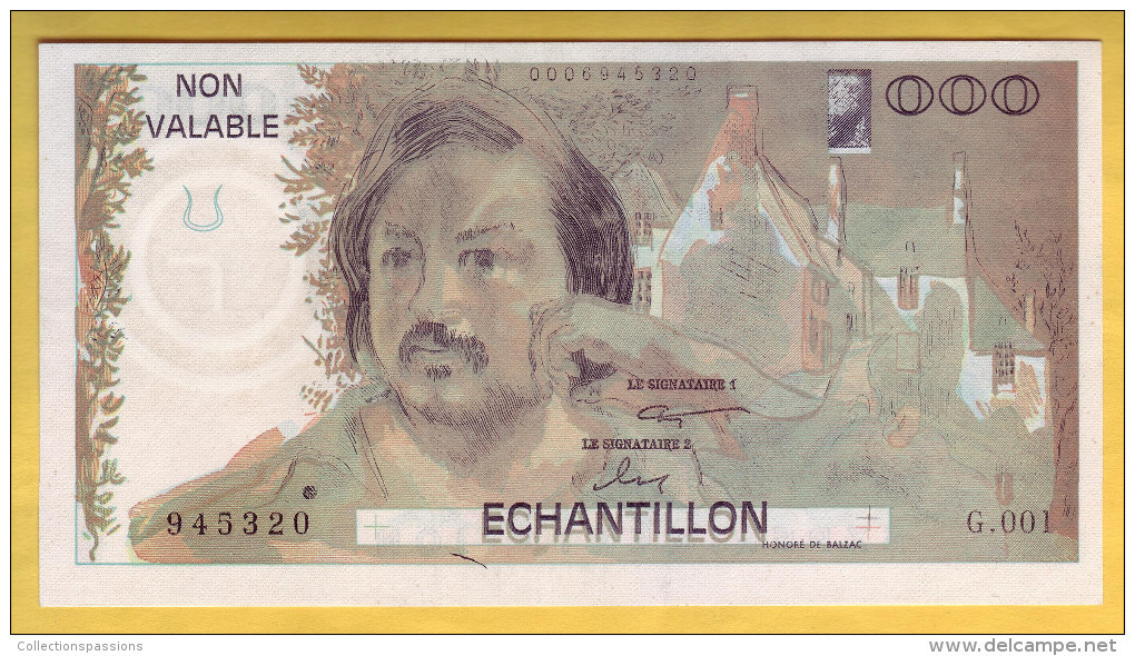 Billet. Echantillon. Banque De France. Projet Du Billet Honoré De Balzac - Specimen