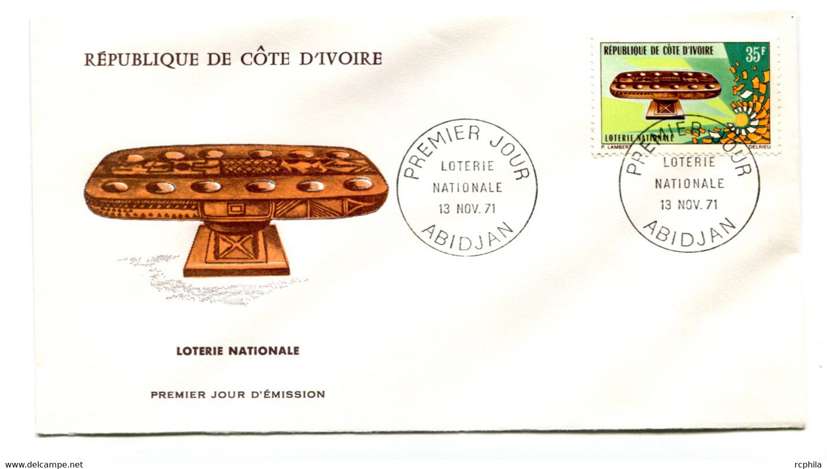 RC 19119 COTE D'IVOIRE N° 329 LOTERIE NATIONALE 1971 FDC 1er JOUR - TB - Costa D'Avorio (1960-...)