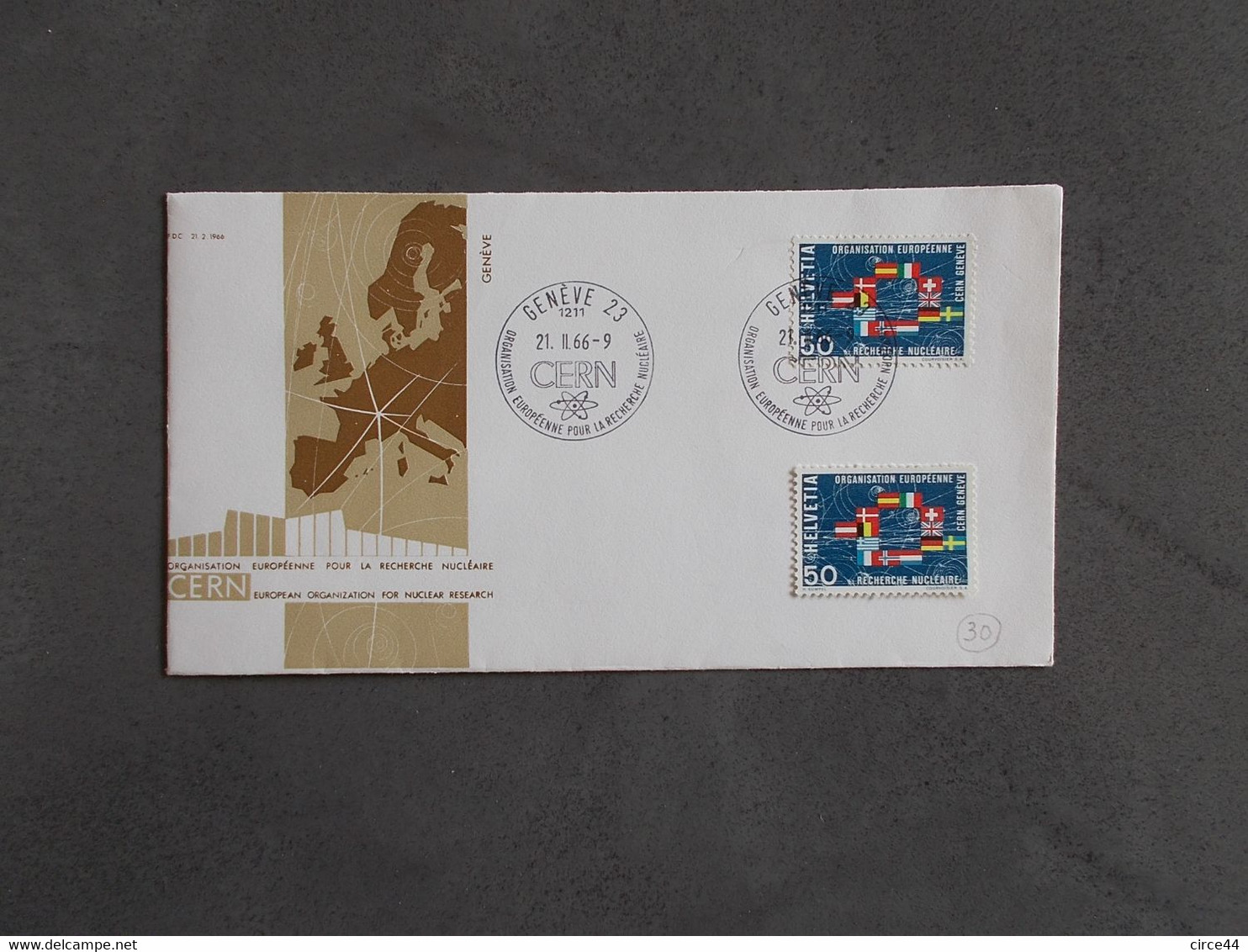 TIMBRE SUISSE.ENVELOPPE.SCIENCES .NUCLEAIRE.LE CERN.GENEVE.1966 - Other & Unclassified