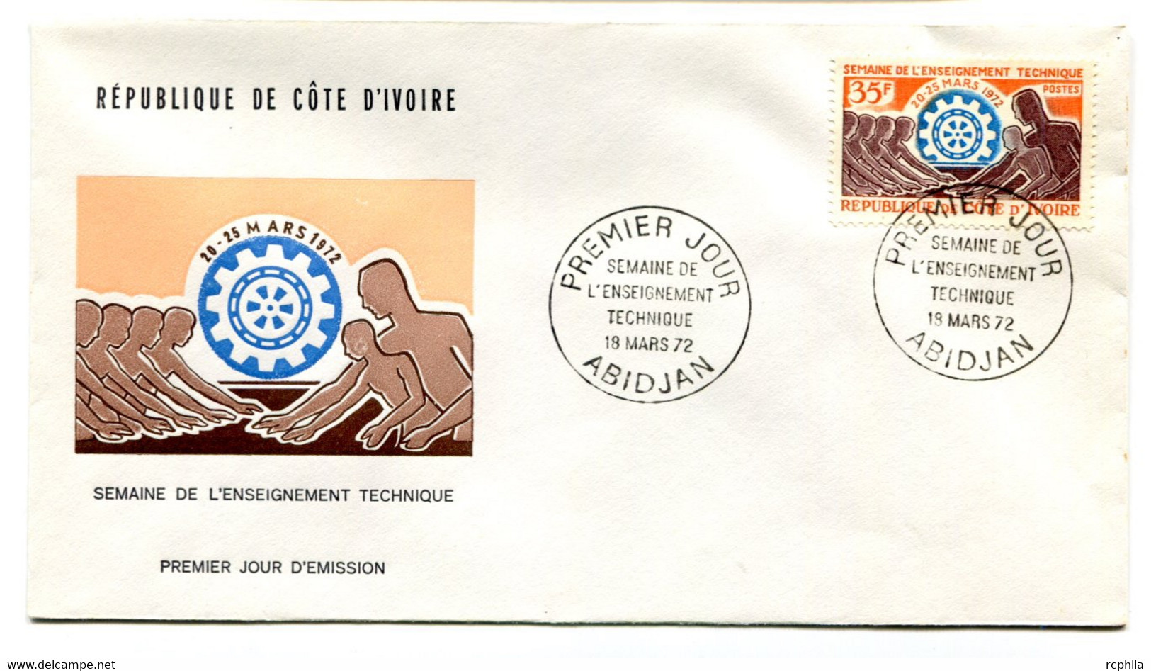 RC 19122 COTE D'IVOIRE N° 331 SEMAINE DE L'ENSEIGNEMENT TECHNIQUE 1972 FDC 1er JOUR - TB - Côte D'Ivoire (1960-...)