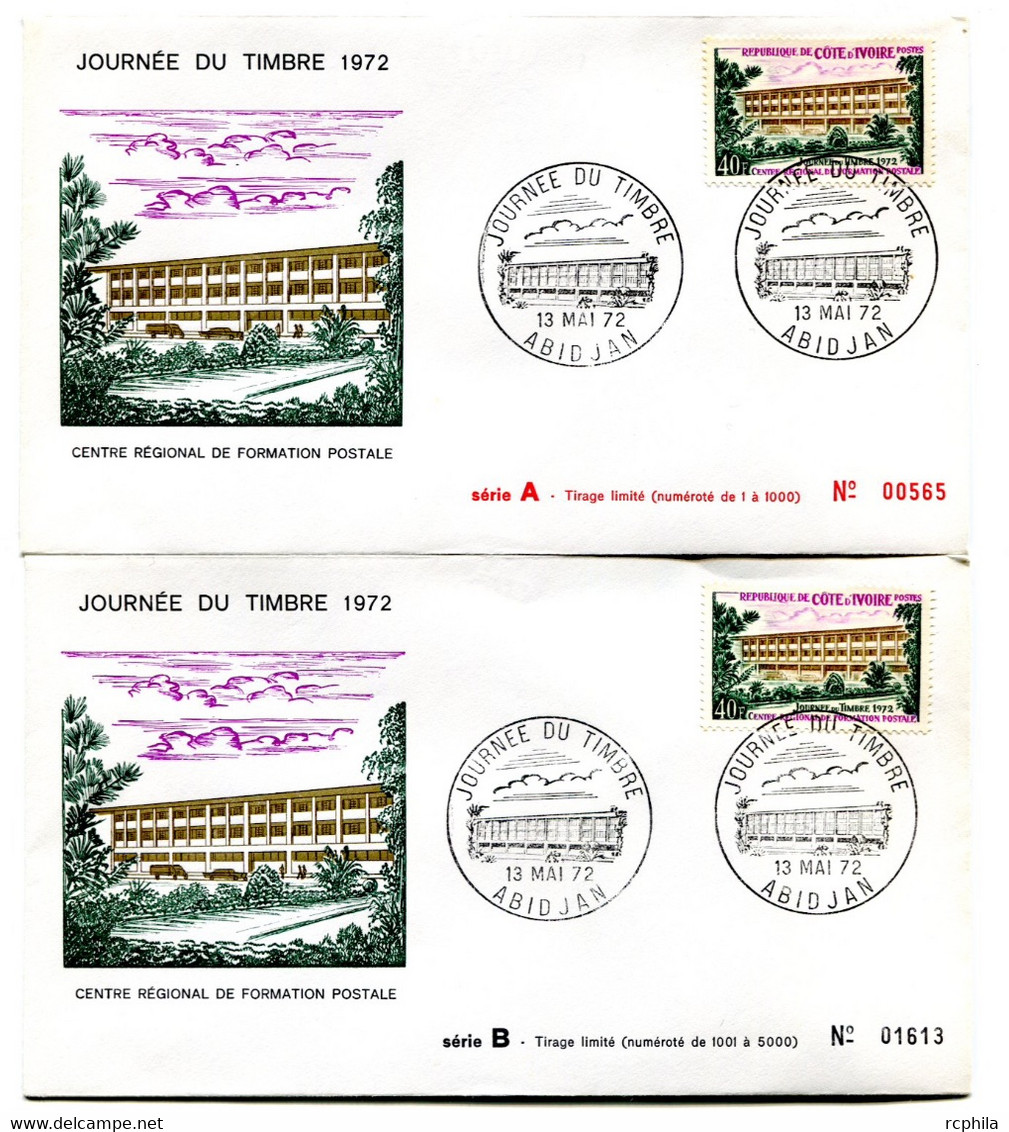 RC 19124 COTE D'IVOIRE N° 335 JOURNÉE DU TIMBRE SÉRIE A ET B 1972 FDC 1er JOUR - TB - Costa D'Avorio (1960-...)