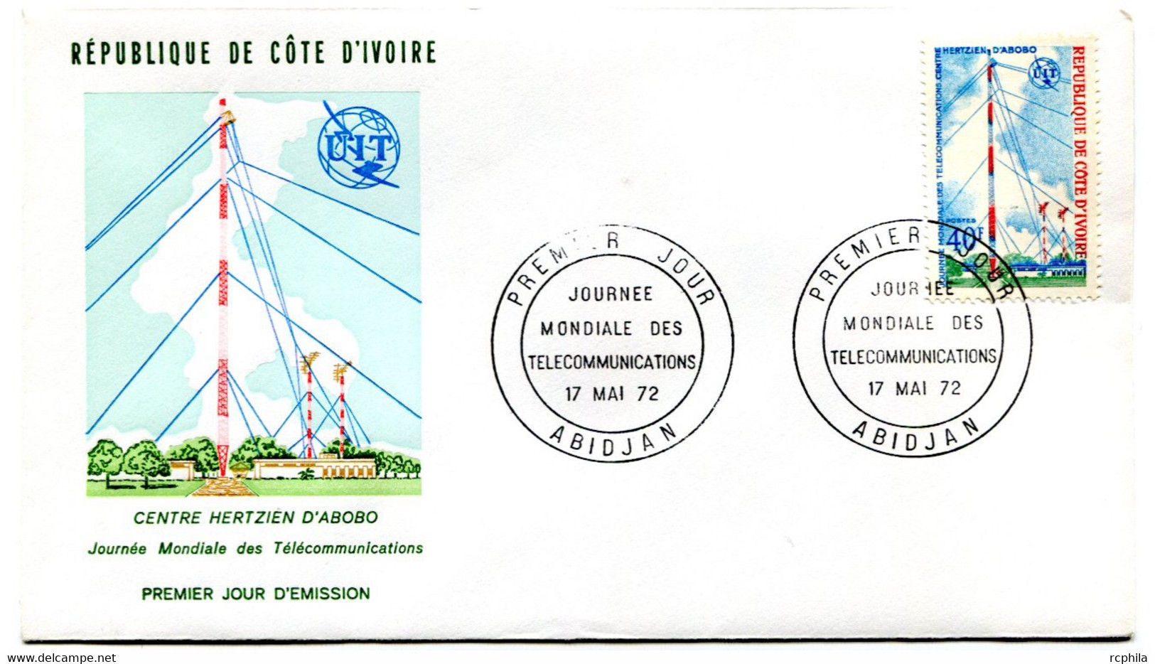 RC 19125 COTE D'IVOIRE N° 336 CENTRE HERTZIEN D'ABOBO TÉLÉCOMMUNICATIONS 1972 FDC 1er JOUR - TB - Côte D'Ivoire (1960-...)