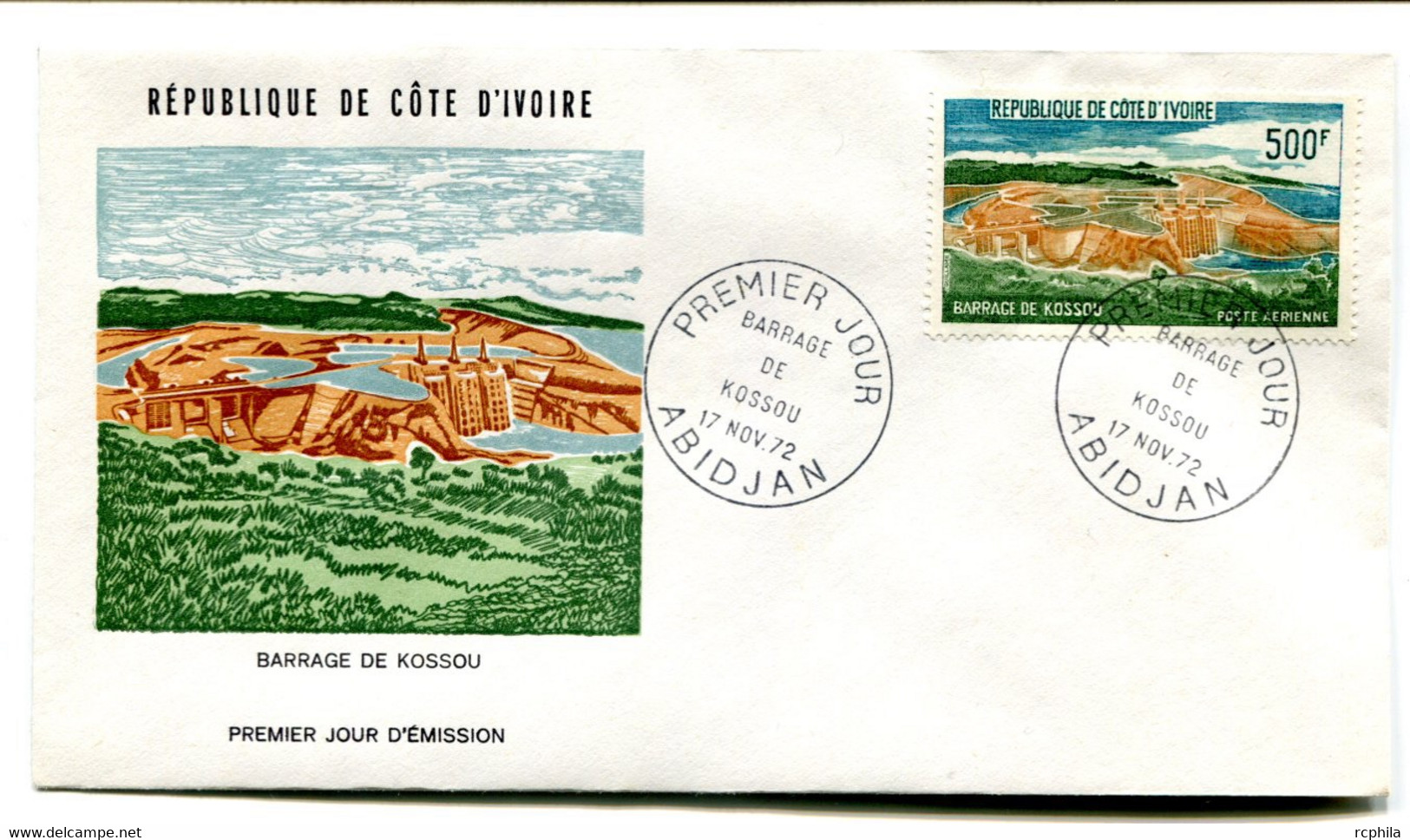 RC 19132 COTE D'IVOIRE PA N° 59 BARRAGE DE KOSSOU POSTE AERIENNE 1972 FDC 1er JOUR - TB - Côte D'Ivoire (1960-...)