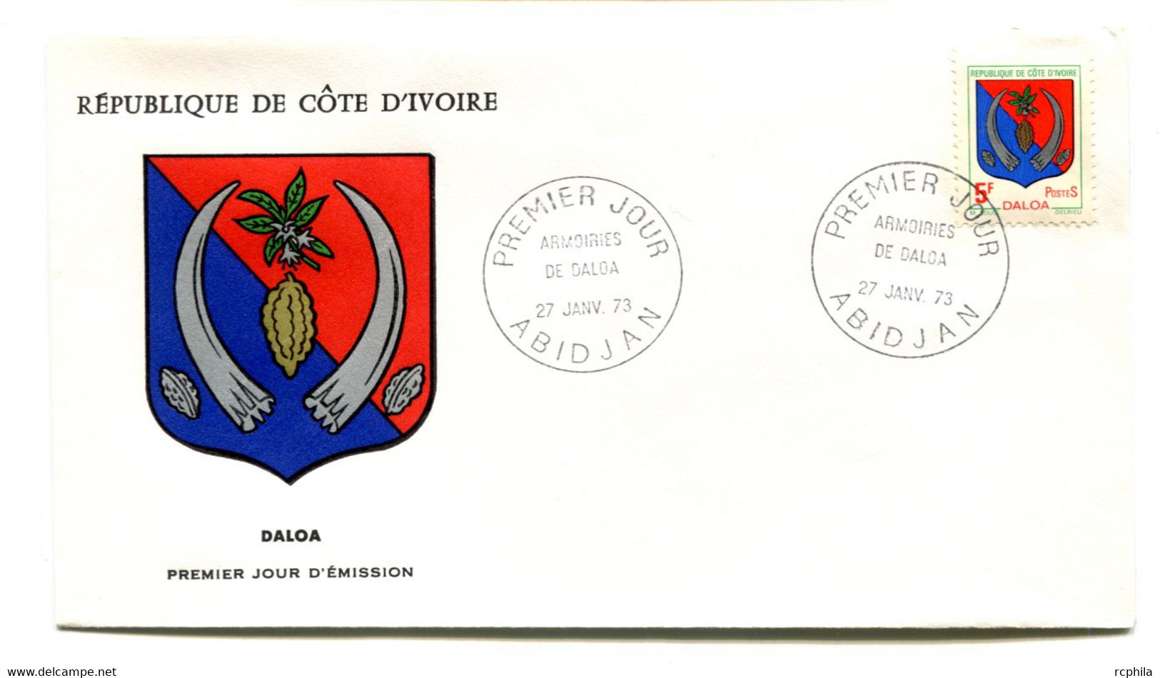 RC 19136 COTE D'IVOIRE N° 347 ARMOIRIES DE DALOA 1972 FDC 1er JOUR - TB - Costa D'Avorio (1960-...)
