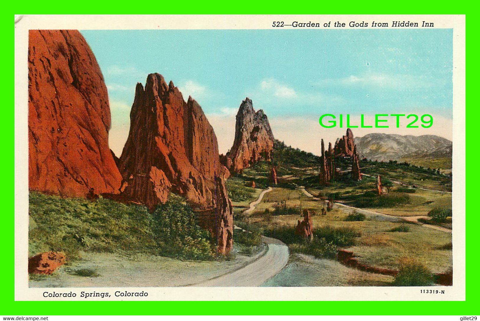 COLORADO SPRINGS, CO - GARDEN OF THE GODS FROM HIDDEN INN - SANBORN SOUVENIR CO - - Colorado Springs