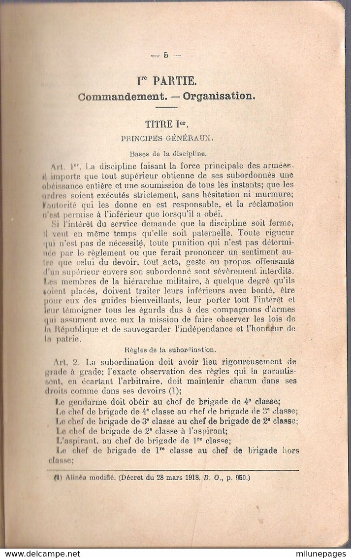 Instructions N°40 Sur Le Service Intérieur De La Gendarmerie Départementale à Jour Au 18 Février 1924 - Police