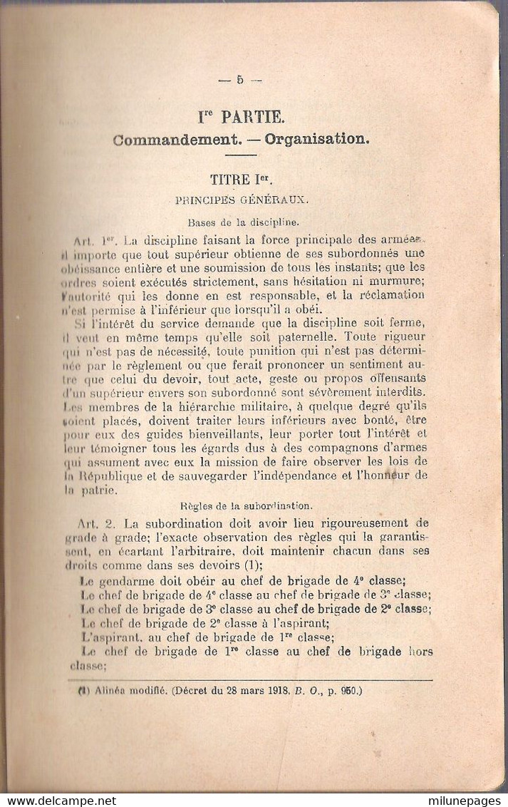 Instructions N°40 Sur Le Service Intérieur De La Gendarmerie Départementale à Jour Au 18 Février 1924 - Policia