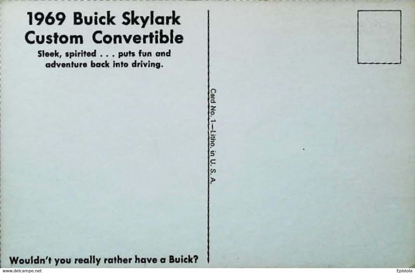 ► BUICK Skylark Custom Convertible 1969 - Publicté Automobile Américaine (Litho.U.S.A) - Roadside - American Roadside