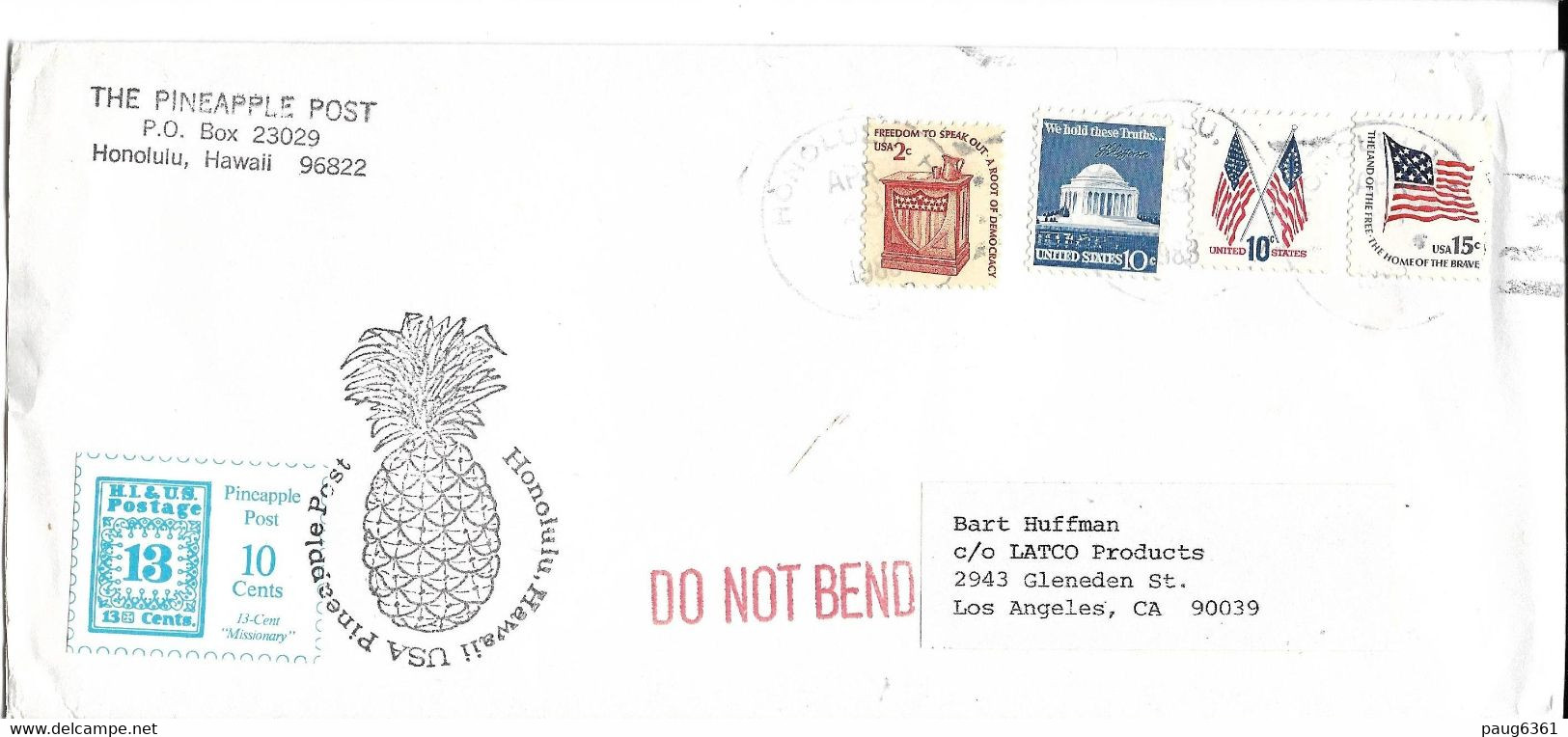 HAWAI-PINEAPPLE POST ENVELOPPE ACEC CACHET ANANAS - Hawaii