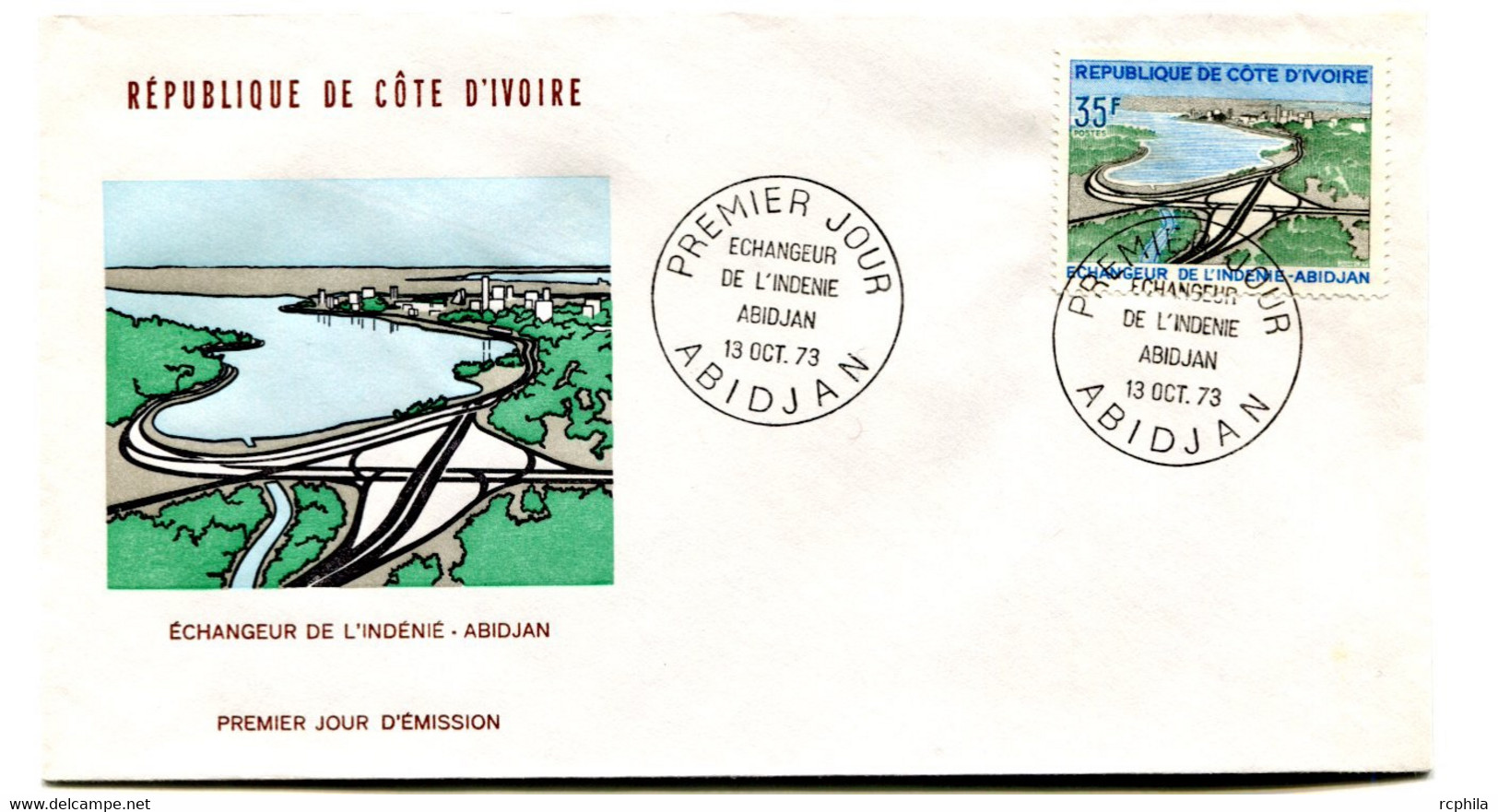 RC 19150 COTE D'IVOIRE N° 363 ECHANGEUR AUTOROUTIER DE L'INDENIE ABIDJAN 1973 FDC 1er JOUR - TB - Côte D'Ivoire (1960-...)