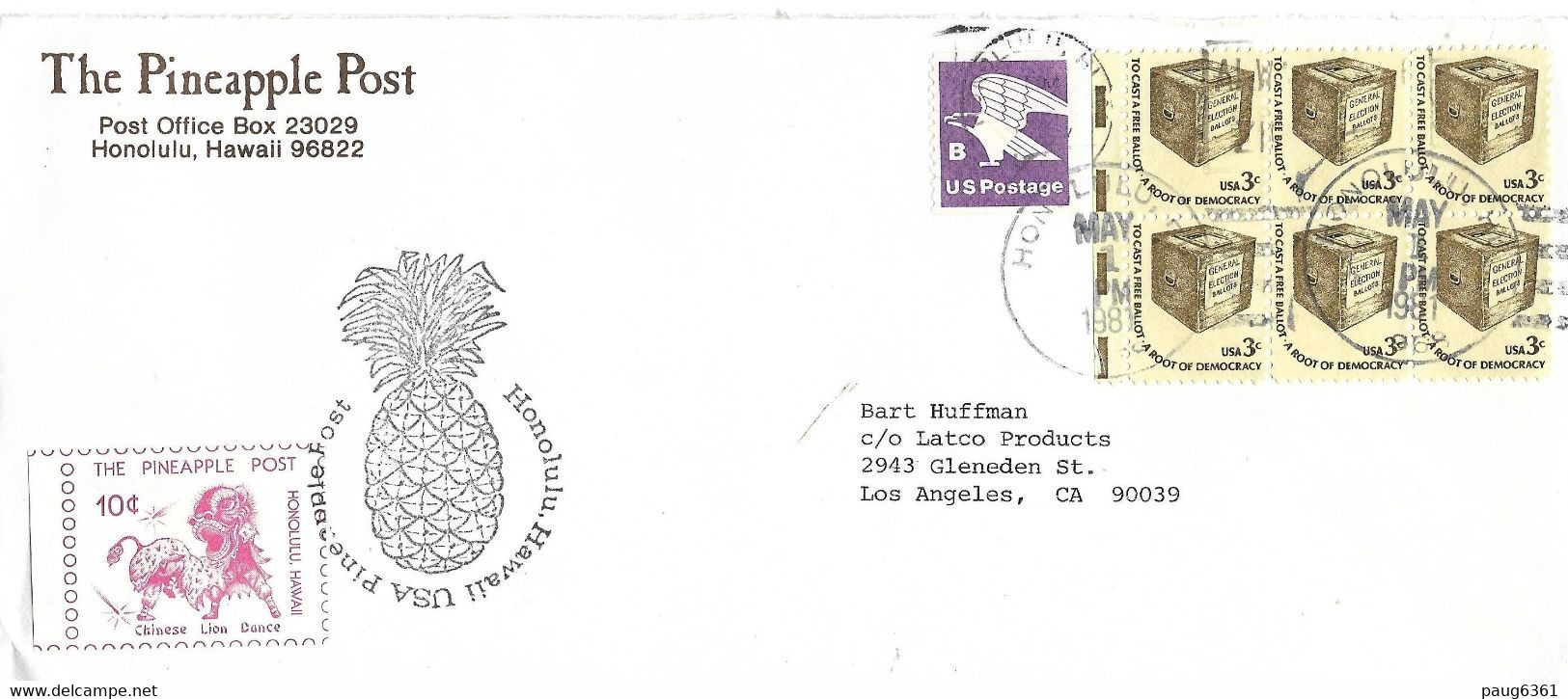 HAWAI-PINEAPPLE POST ENVELOPPE ACEC CACHET ANANAS - Hawaii