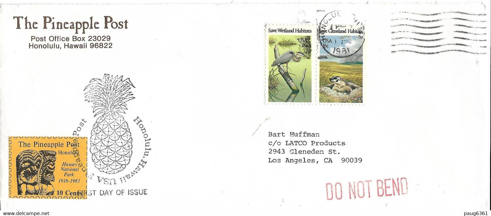 HAWAI-PINEAPPLE POST ENVELOPPE ACEC CACHET ANANAS - Hawaii