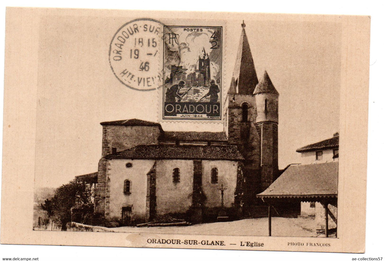 Carte 1er Jour  / Oradour Sur Glane / L'Eglise / 19/4/1946 - 1940-1949