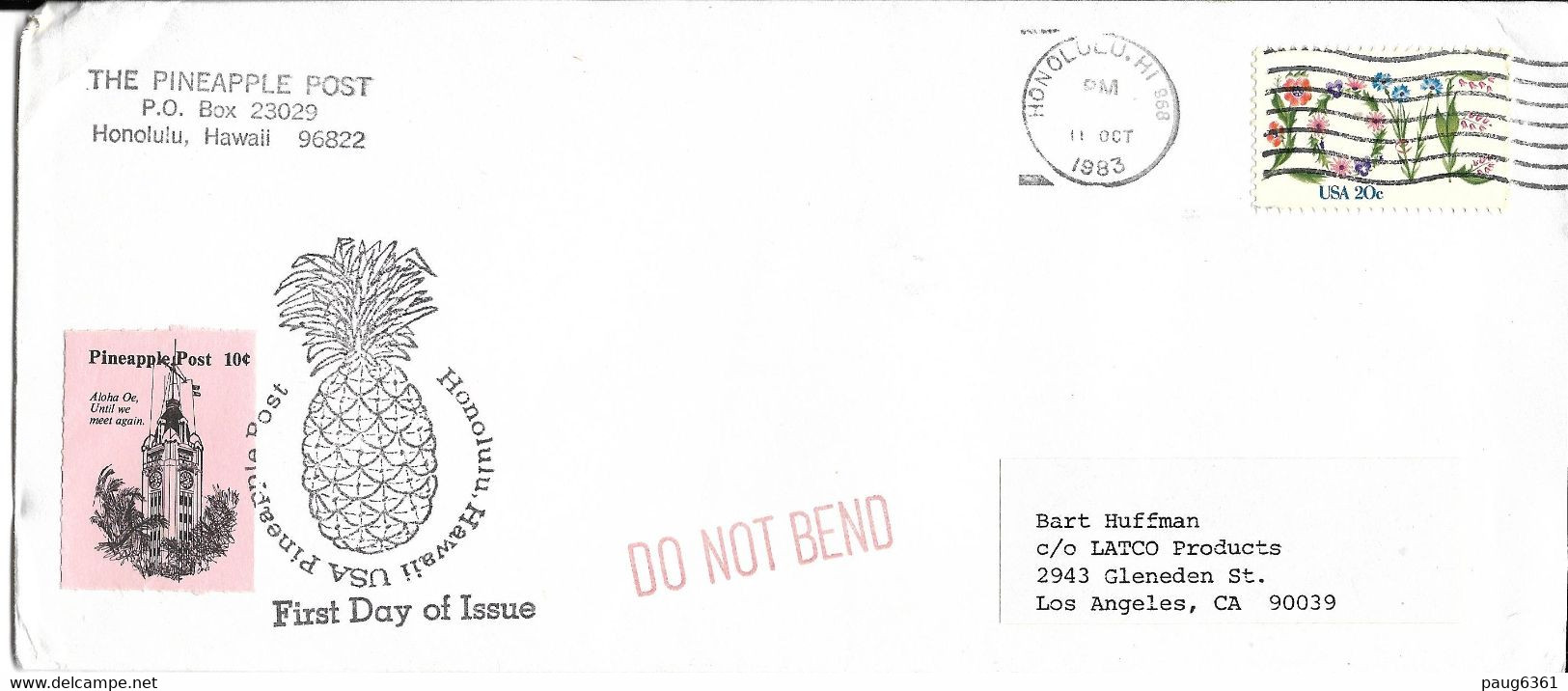 HAWAI-PINEAPPLE POST ENVELOPPE ACEC CACHET ANANAS - Hawaii