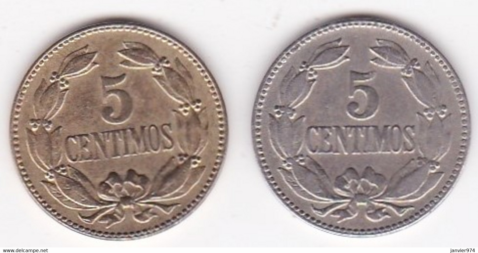 Venezuela 2 Pièces De 5 Centimos 1946. Erreur / Error.  Différentes. Couleur Et Poids - Venezuela