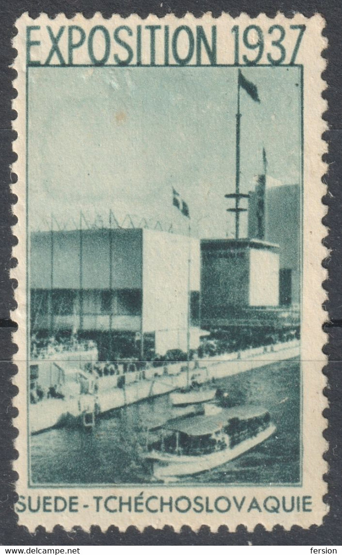 Czechoslovakia Pavilion FLAG SHIP BOAT - International Exposition Fair EXPO - Vignette Label Cinderella - France 1937 - Autres & Non Classés