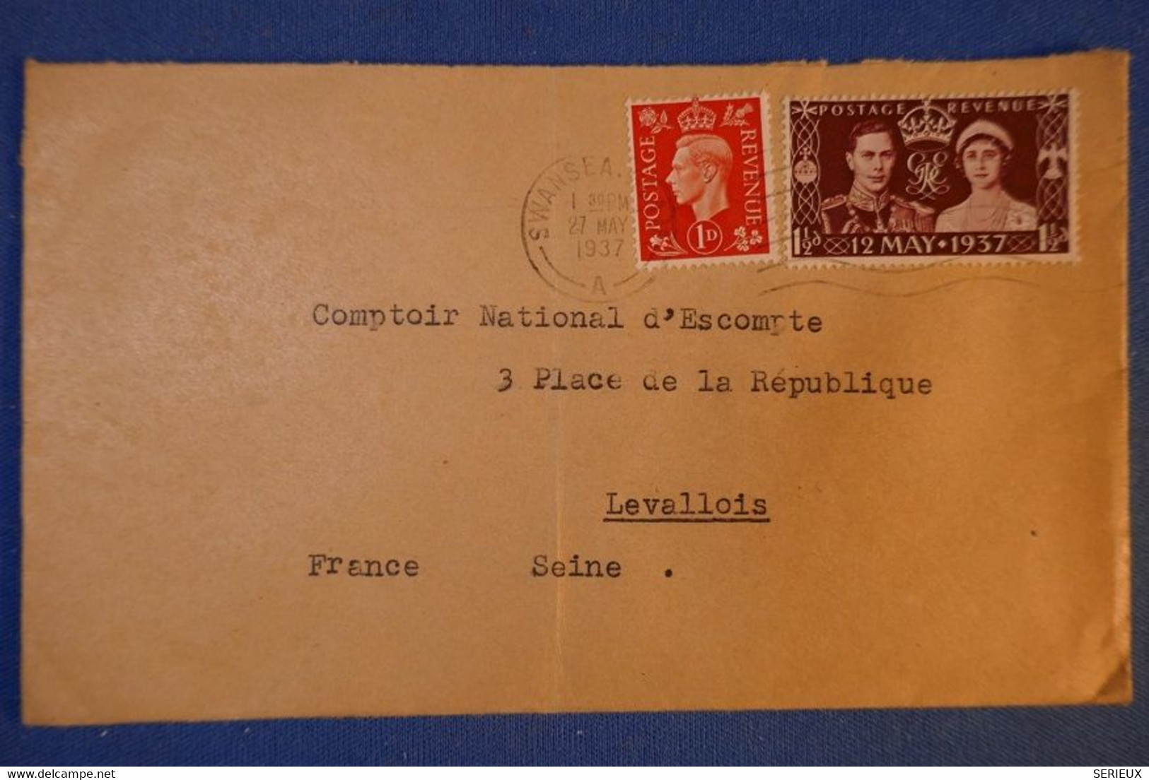 260 GRANDE BRETAGNE BELLE LETTRE 1937 SWANSEA A LEVALLOIS - Brieven En Documenten