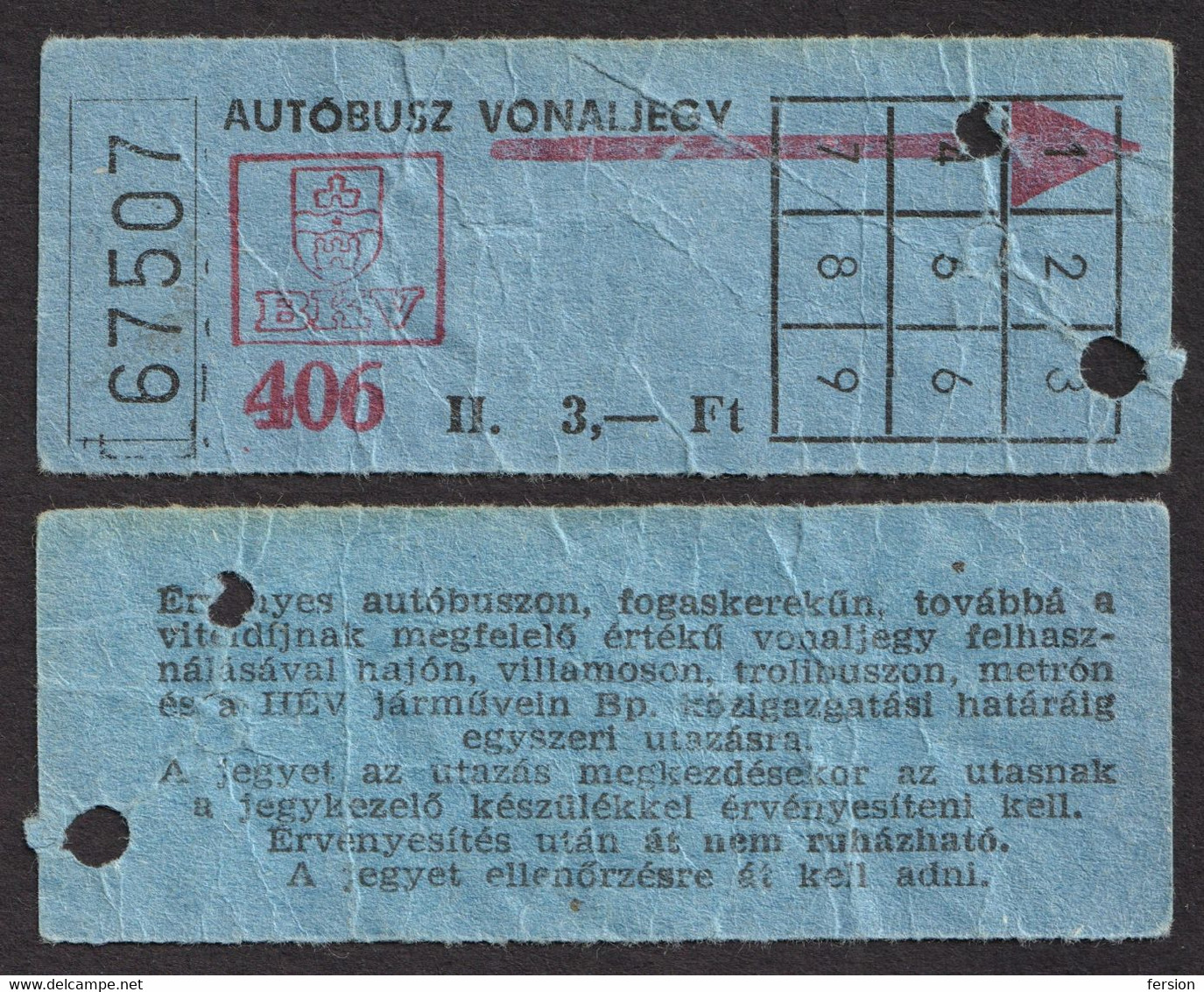 Autobus Bus - BUDAPEST HUNGARY BKV Public Transport Ticket - 1980's - Unclassified