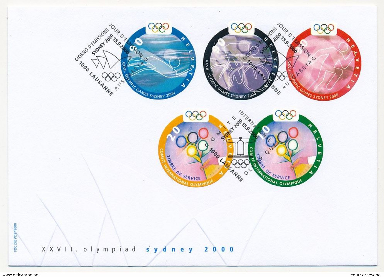 SUISSE -  FDC 2000 - Série "Jeux Olympiques De Sydney 15-9-2000" - 1 Enveloppe - Verano 2000: Sydney