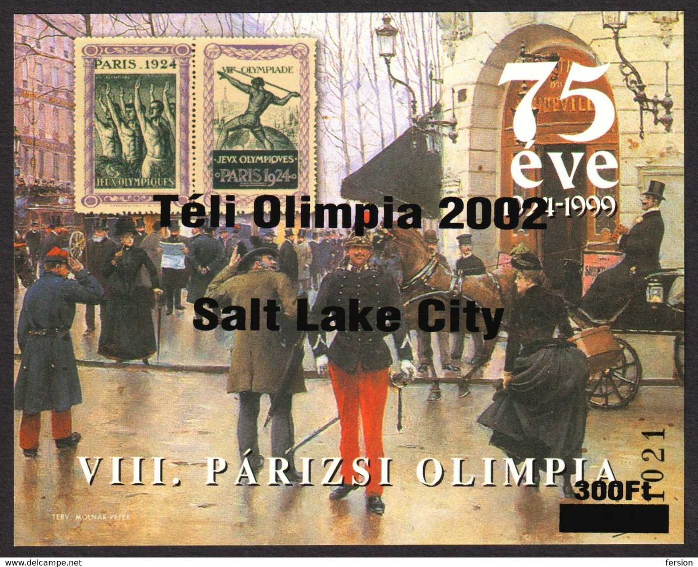 Olympic Games USA SALT LAKE CITY Overprint - Philatelist Memorial Sheet 1924 Paris FRANCE 2002 Hungary - Winter 2002: Salt Lake City