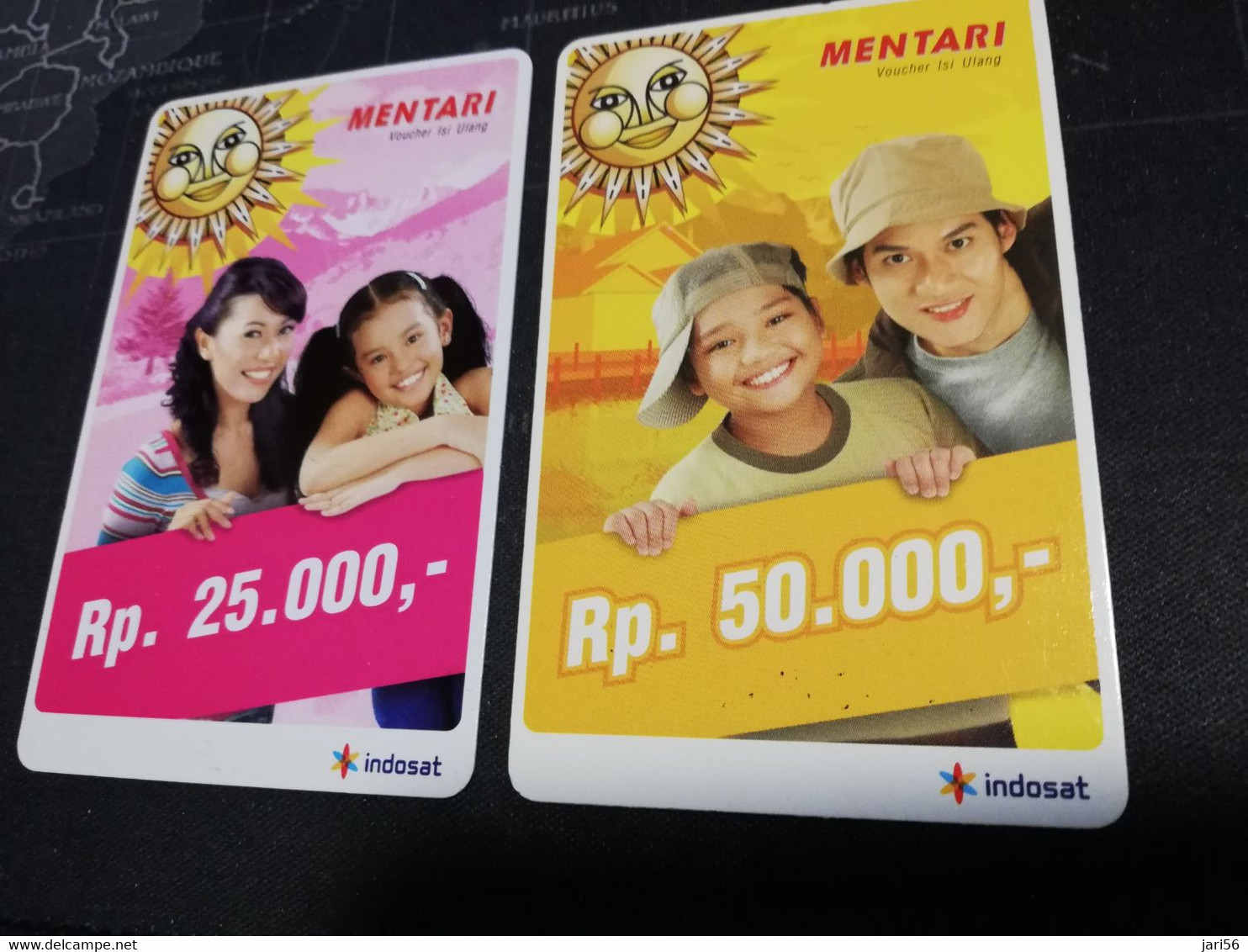 INDONESIA  2 Used Cards  MENTARI RP 25.000 RP 50.000       Fine Used Cards   **3788 ** - Indonesia