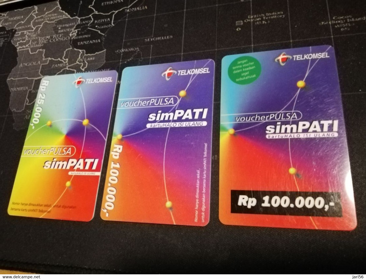 INDONESIA  3 Used Cards  TELKOMSEL RP 25.000 RP 100.000 RP 100.000       Fine Used Cards   **3791 ** - Indonesia