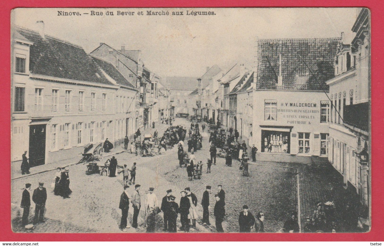 Ninove - Rue Du Bever Et Marché Aux Légumes ... Geanimeerd - 1913 ( Verso Zien ) - Ninove