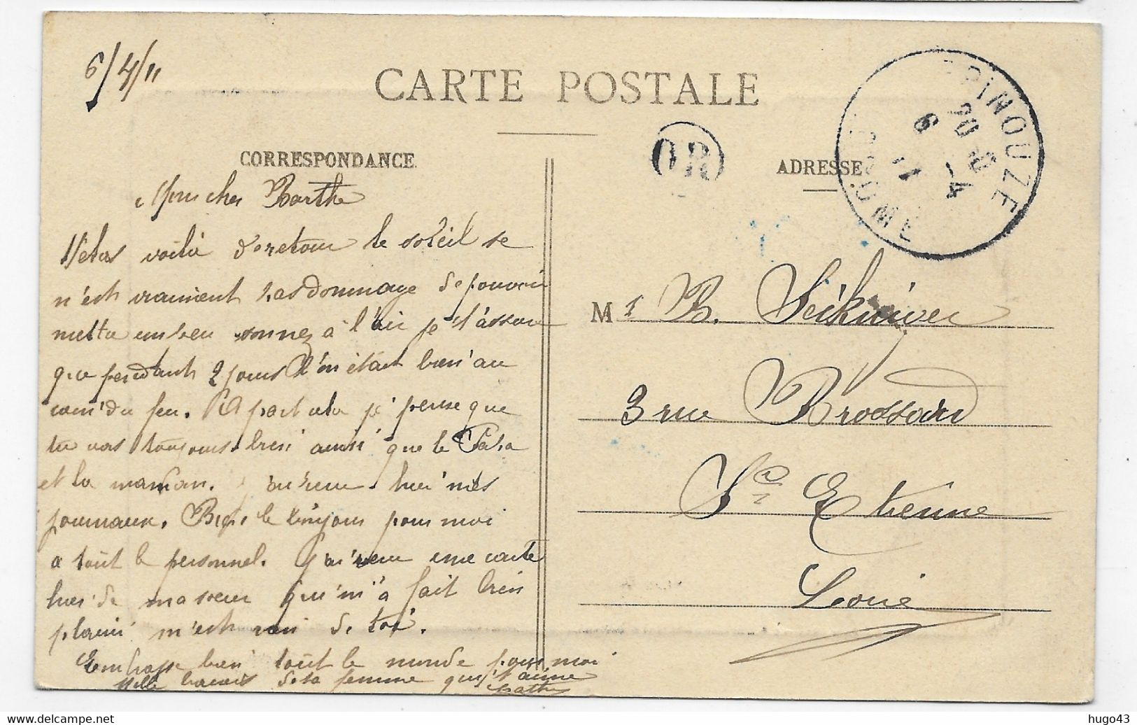 (RECTO / VERSO) ROCHETAILLEE EN 1911 - LE VILLAGE AVEC PERSONNAGE - CACHET OR - CPA VOYAGEE - Rochetaillee