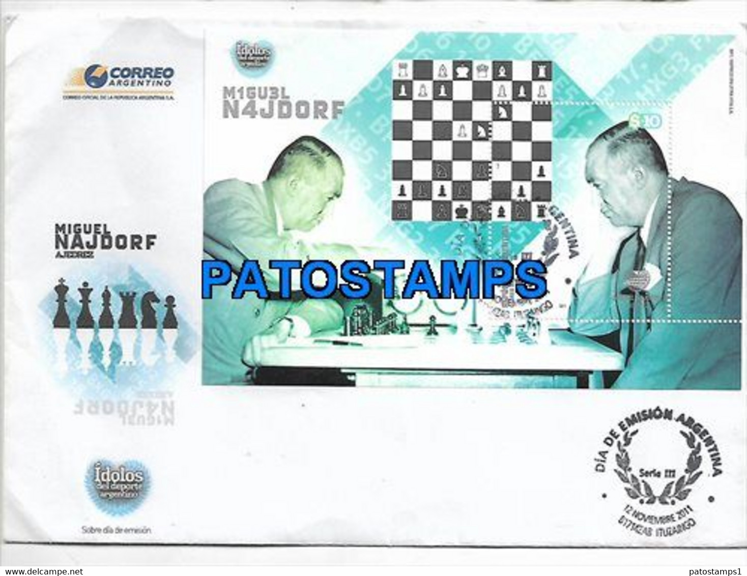 147255 ARGENTINA COVER CANCEL AJEDREZ MIGUEL NAJDORF YEAR 2011 NO POSTAL POSTCARD - Lettres & Documents