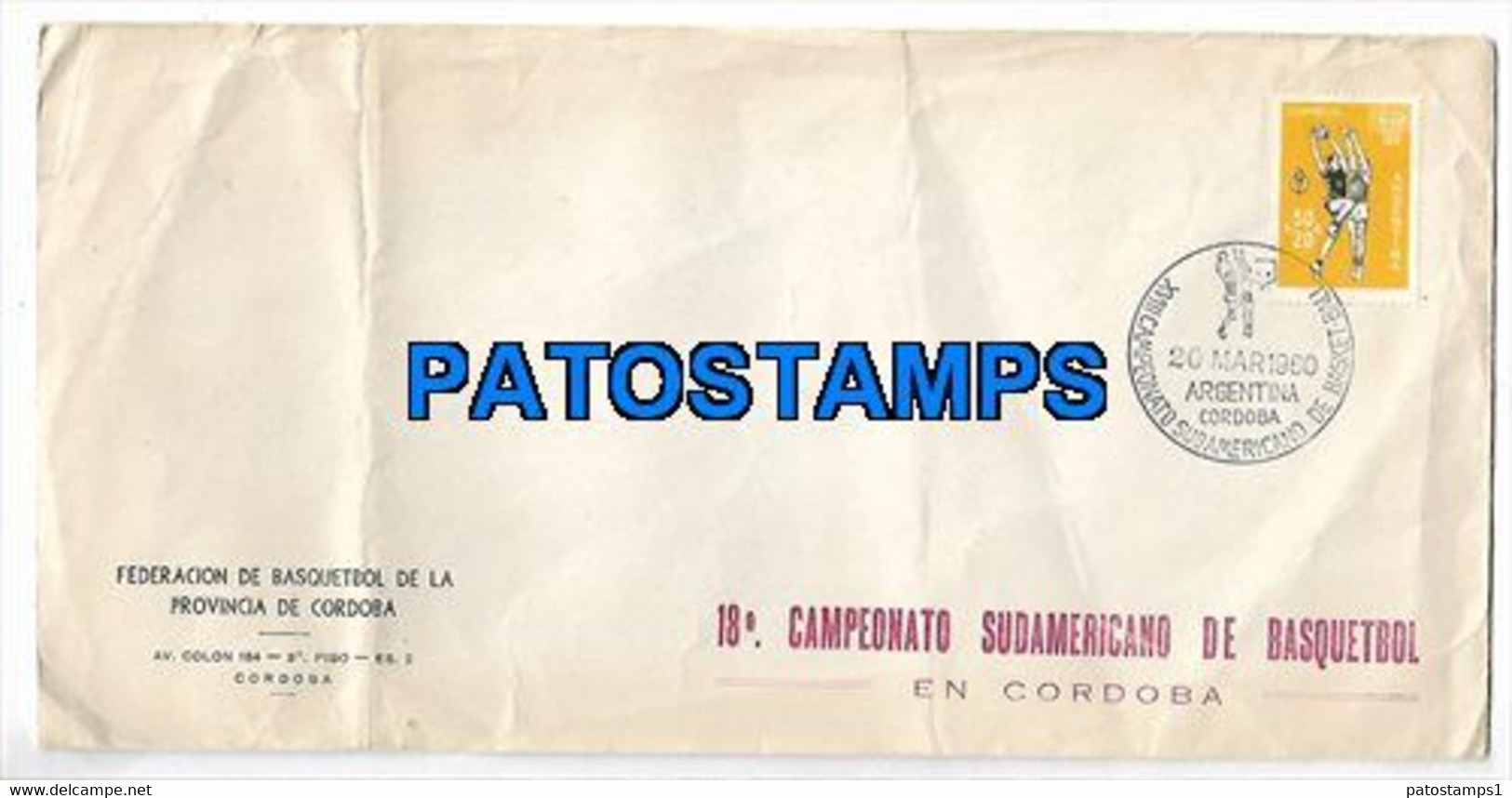 147257 ARGENTINA CORDOBA COVER CANCEL YEAR 1960 SPORTS 18º CAMPEONATO SUDAMERICANO BASKET  NO POSTAL POSTCARD - Otros & Sin Clasificación