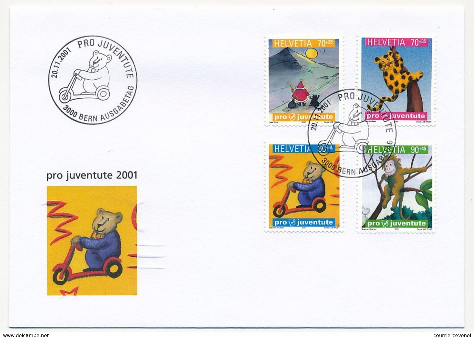 SUISSE -  FDC 2001 - Pro Juventute 2001 - BERNE 20/11/2001 - 5 Enveloppes (2 Séries) - FDC