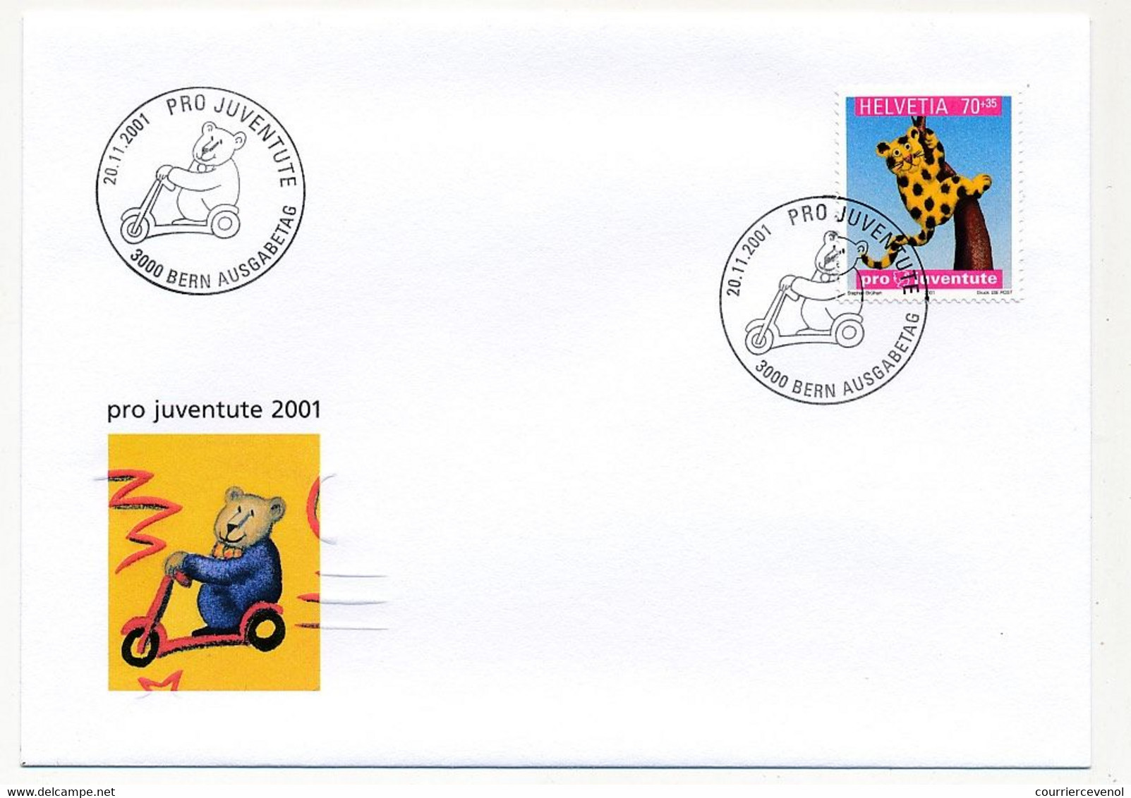 SUISSE -  FDC 2001 - Pro Juventute 2001 - BERNE 20/11/2001 - 5 Enveloppes (2 Séries) - FDC