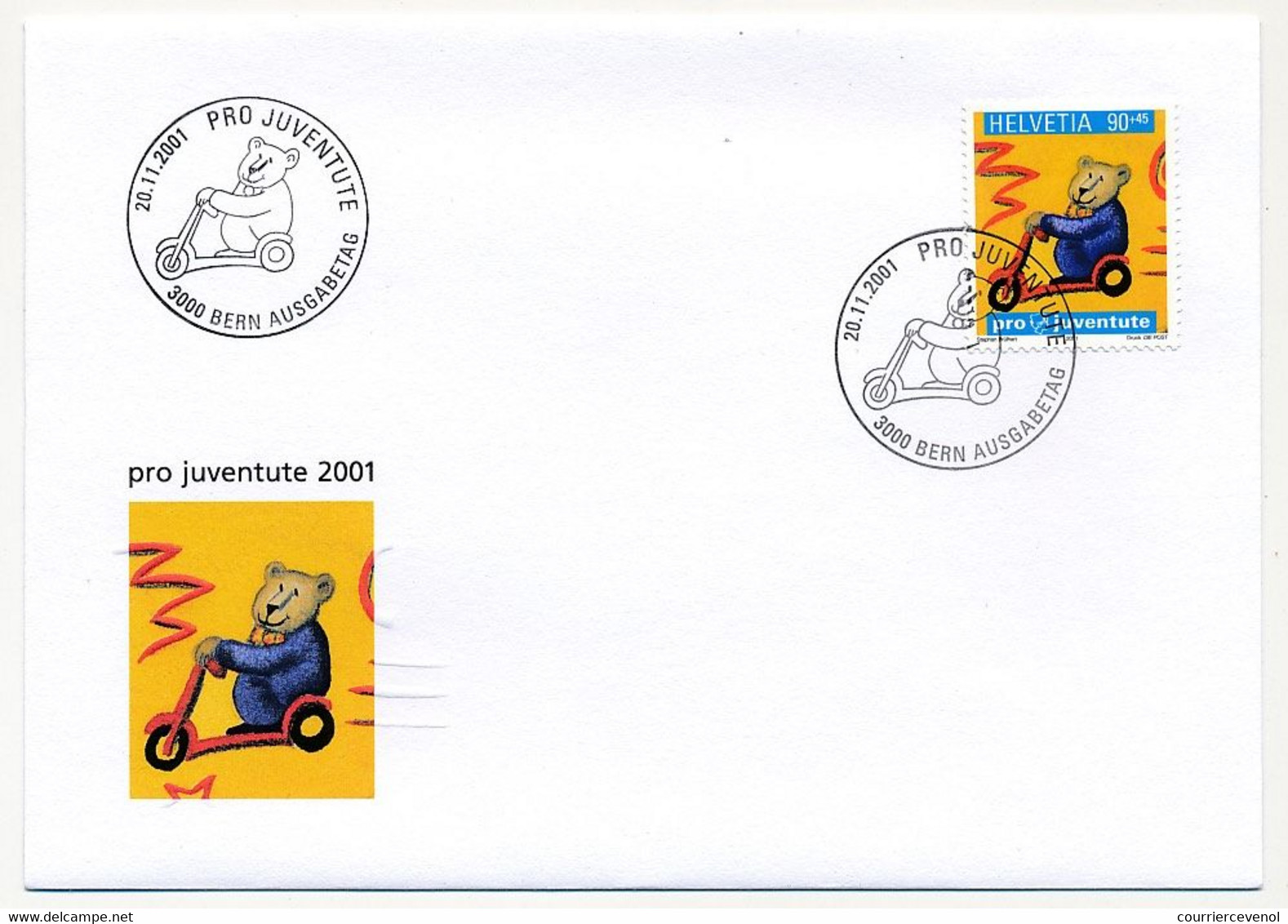 SUISSE -  FDC 2001 - Pro Juventute 2001 - BERNE 20/11/2001 - 5 Enveloppes (2 Séries) - FDC