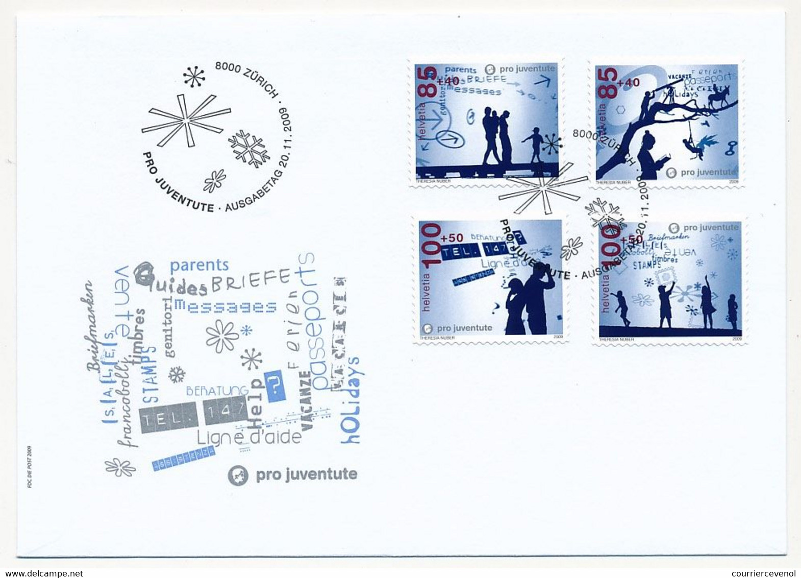 SUISSE -  FDC 2009 - Pro Juventute - 5 Enveloppes (2 Séries) - FDC