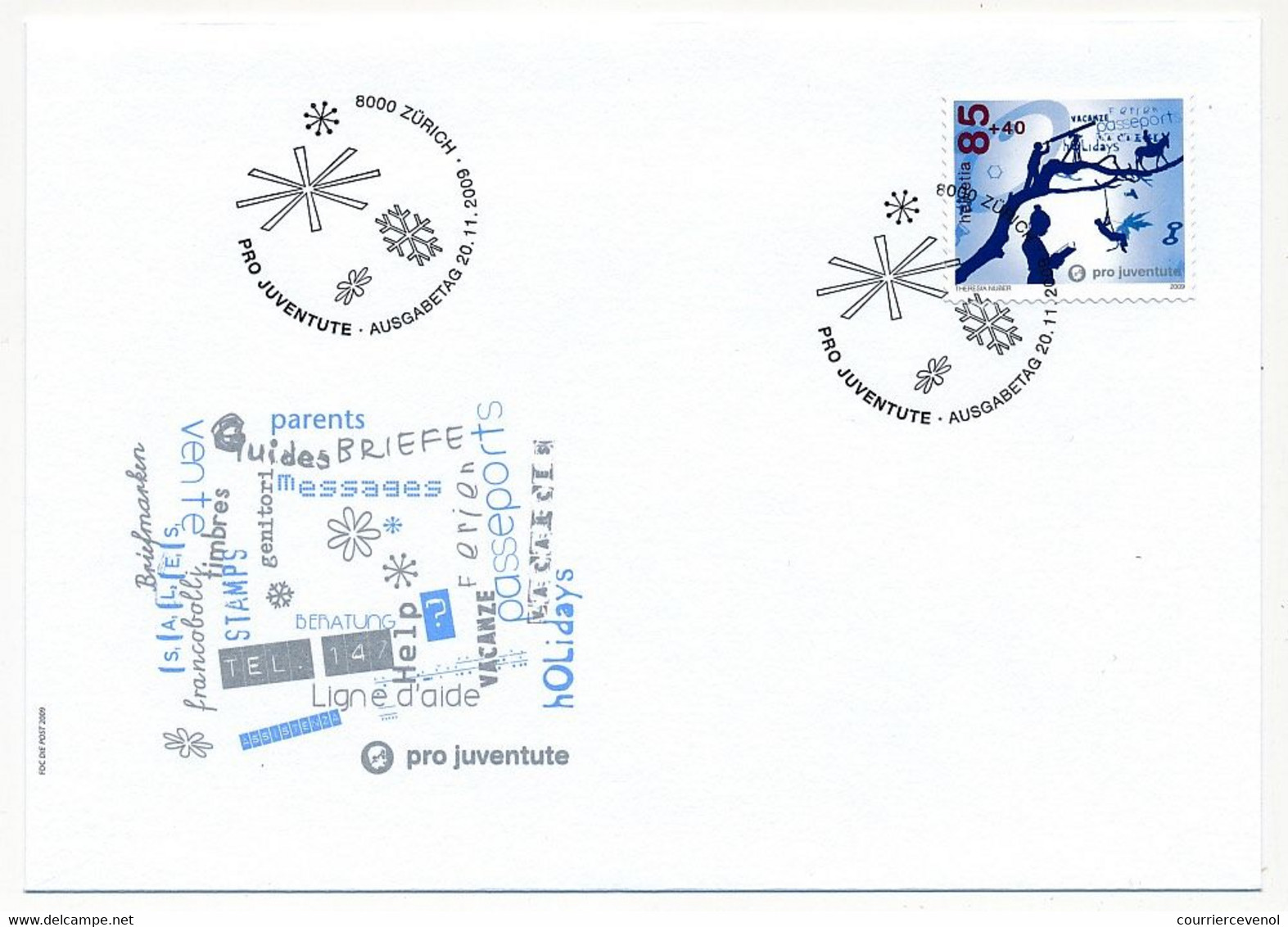 SUISSE -  FDC 2009 - Pro Juventute - 5 Enveloppes (2 Séries) - FDC