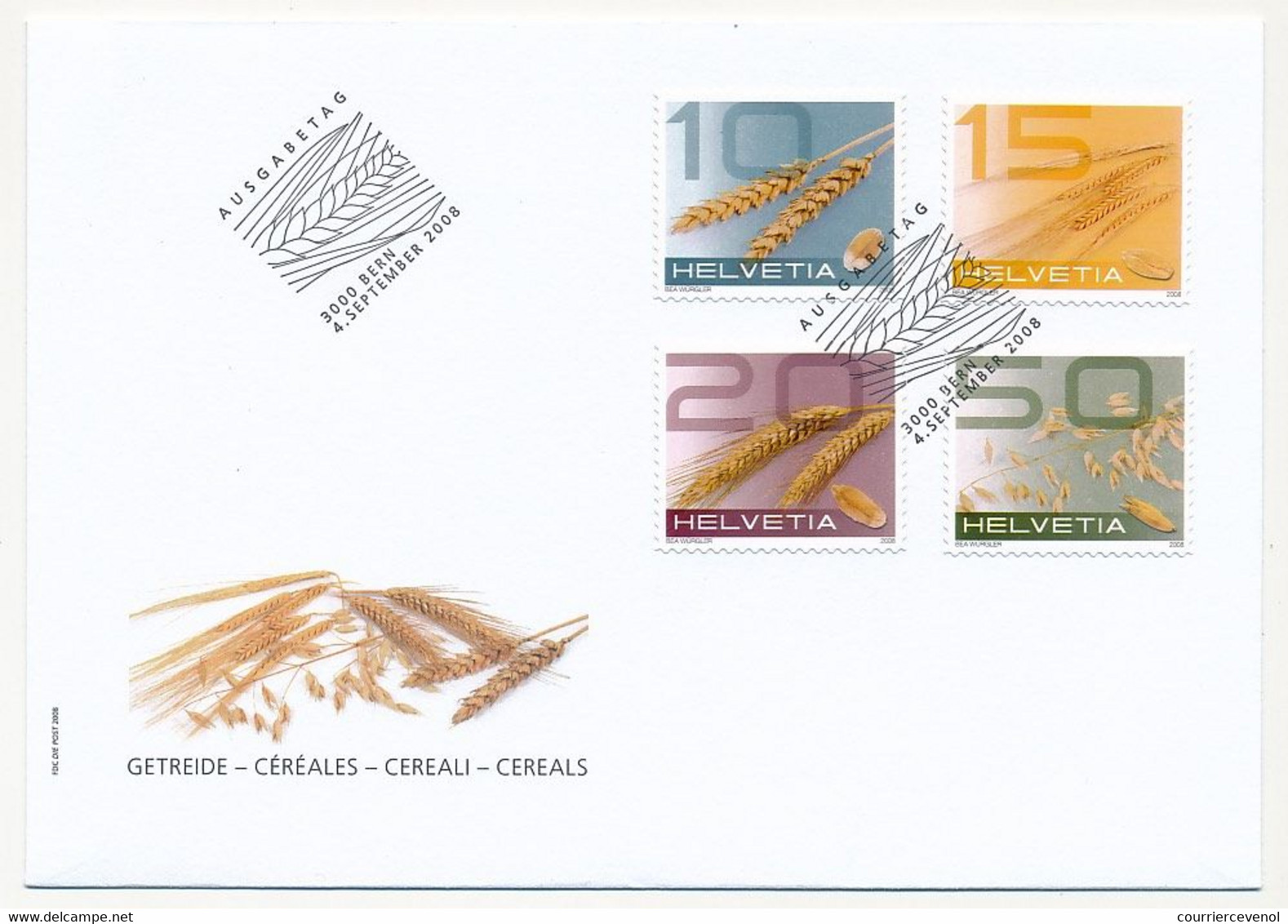 SUISSE -  FDC 2008 - Céréales - Berne - 4/9/2008 - 5 Enveloppes (2 Séries) - Alimentación
