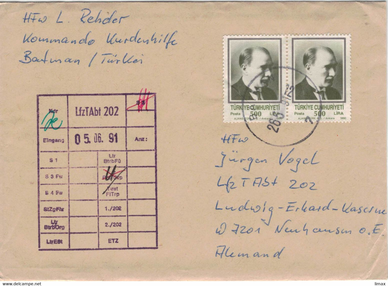 Atatürk 1991 - Heeresflugplatzkommandantur 202 - Kommando Kurdenhilfe 1991 - Ungeöffnet Mit Inhalt - Brieven En Documenten