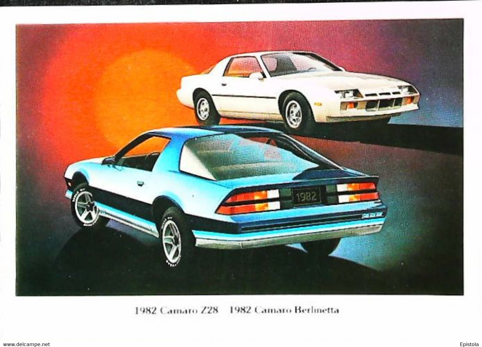 ► CAMARO Z28 & Berlenitta 1982 - Publicté Automobile Américaine (Litho. U.S.A.) - Roadside - American Roadside