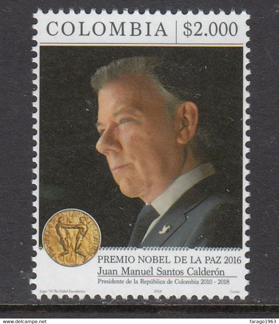 2018 Colombia Calderon Nobel Peace Prize Complete Set Of 1 MNH - Colombia