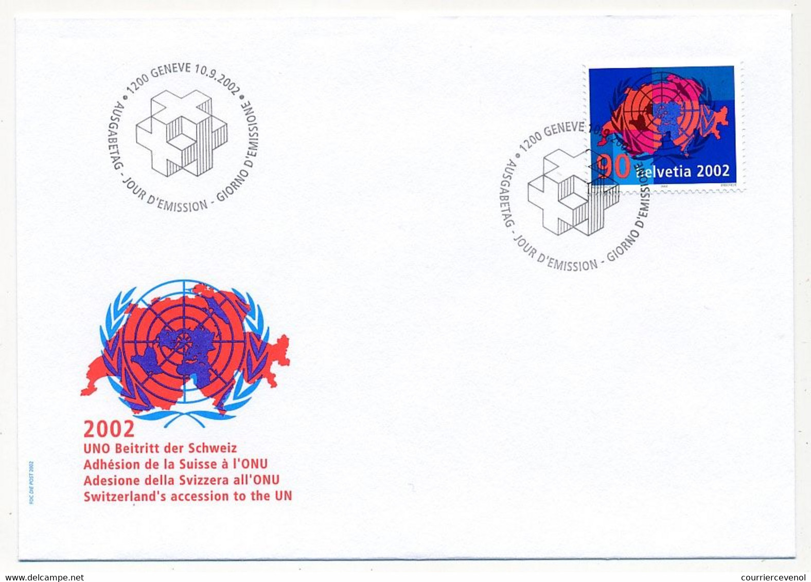 SUISSE -  FDC 2002 - Adhésion De La Suisse à L'ONU - Genève - 10/9/2002 - 1 Enveloppe - UNO