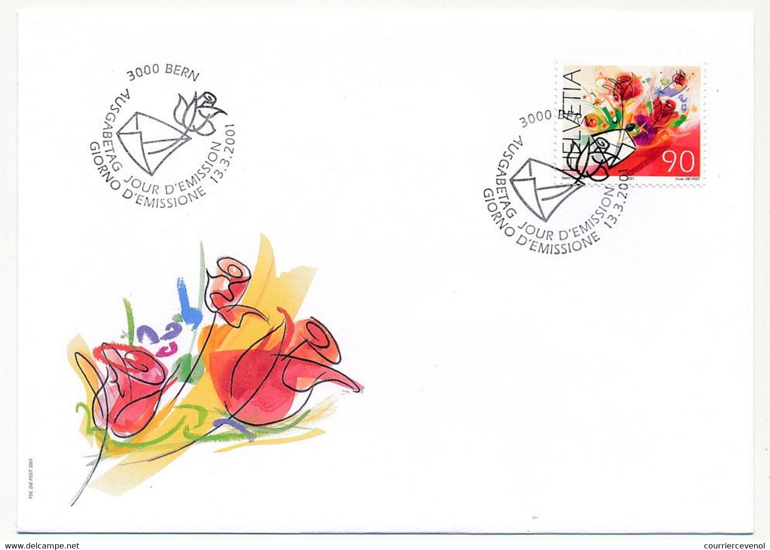 SUISSE -  FDC 2001 - Rose Auguri - Berne - 13/3/2001 - 2 Enveloppes - FDC