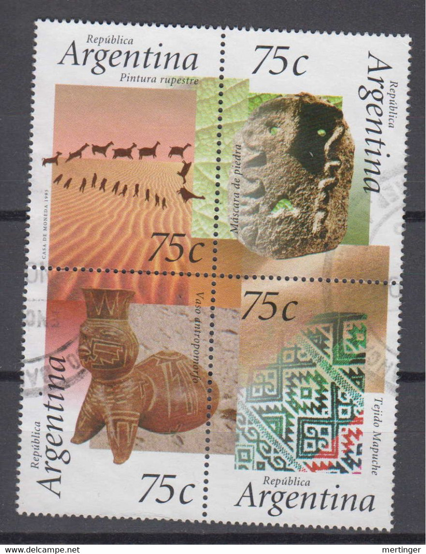 Argentina Mi# 2260-63 Used Block Of 4 Indian Natives 1995 - Oblitérés