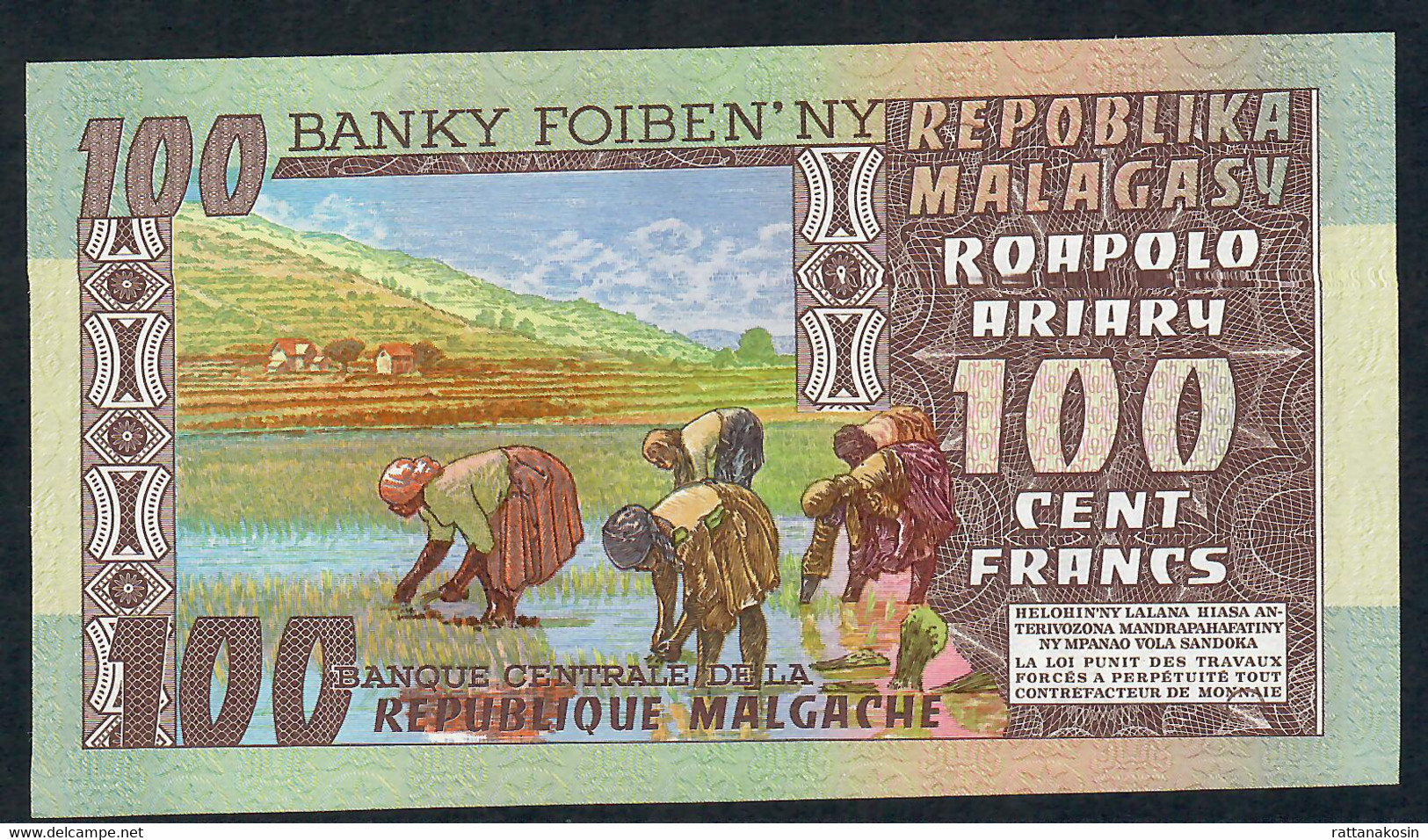 MADAGASCAR P63 100 FRANCS 1974  #A/19    UNC. - Madagaskar