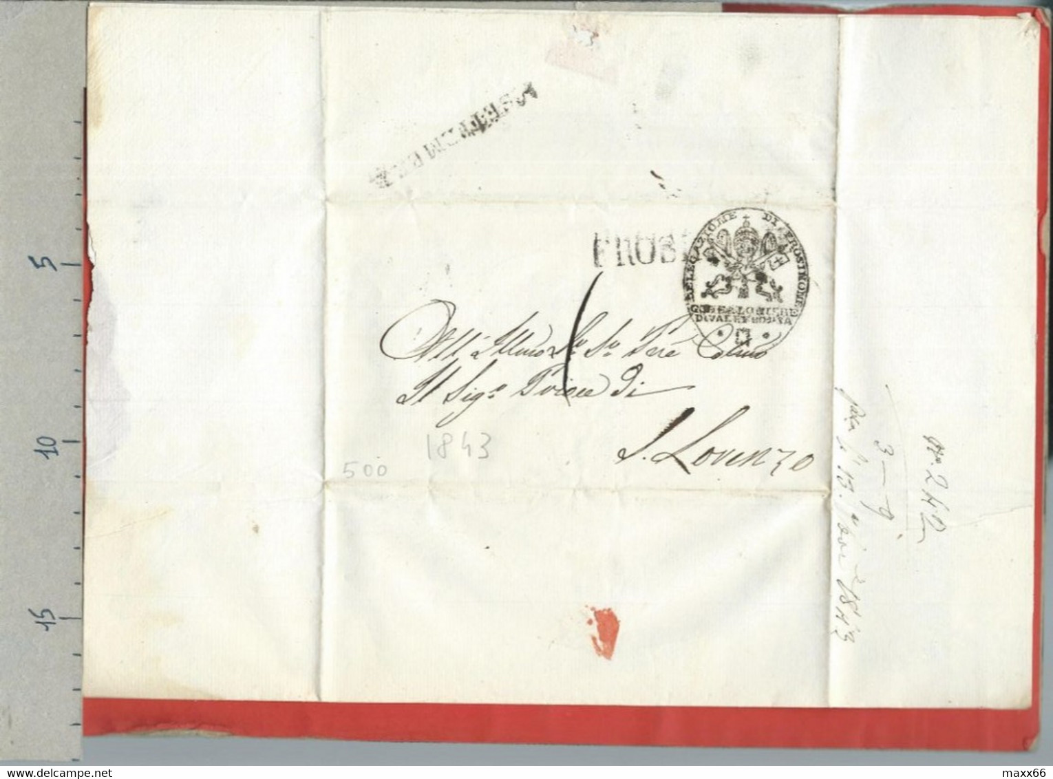 PREFILATELICA PONTIFICIO - 1843 Lettera Con Testo VALLECORSA SAN LORENZO - Annullo FROSINONE E Sigillo - 1. ...-1850 Prefilatelia